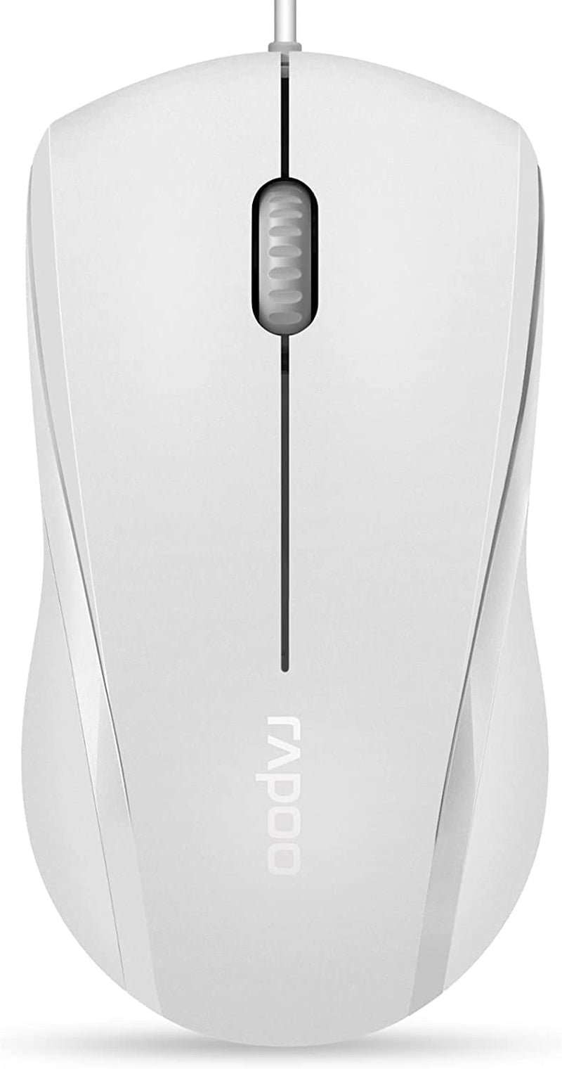 N1600 3-Button Quiet Wired Mouse, 1000DPI Optical Mouse, Quiet Button, Ergonomic Shape, for Desktop Computers Laptops, Matte White