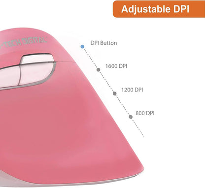 Wireless Ergonomic Vertical Mouse for Small Hands with USB Nano Transceiver, AA Battery, 3 DPI, Compatible with Mac and PC, Pink [V628M-2.4GP]