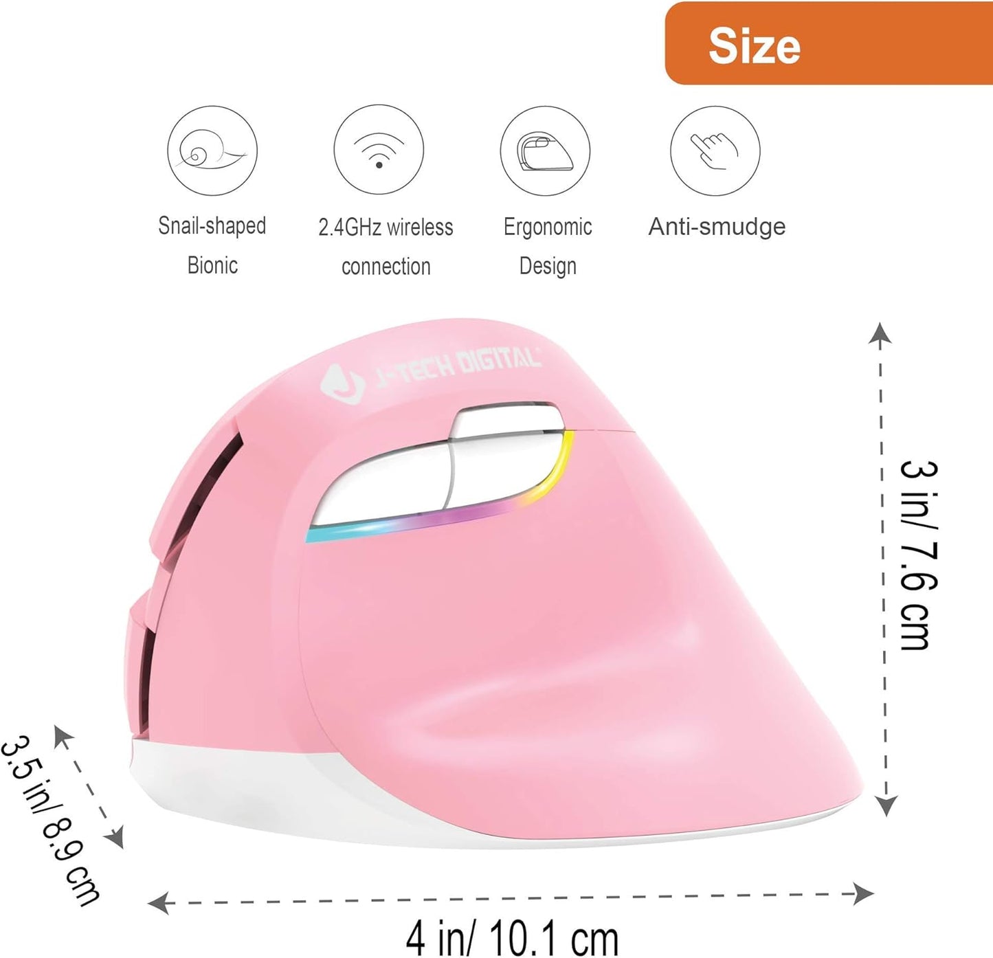 Wireless Ergonomic Vertical Mouse for Small Hands with USB Nano Transceiver, AA Battery, 3 DPI, Compatible with Mac and PC, Pink [V628M-2.4GP]