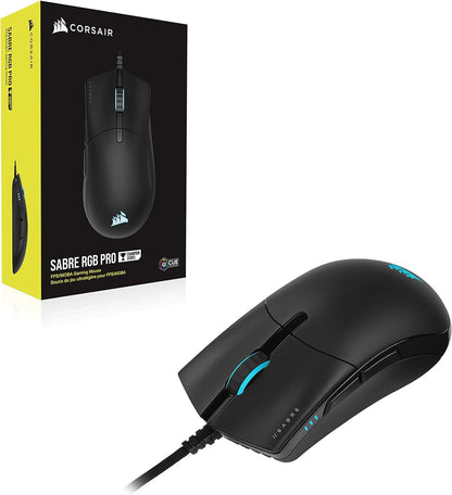 Sabre RGB PRO Champion Series FPS/MOBA Gaming Mouse - Ergonomic Shape for Esports and Competitive Play - Ultra-Lightweight 74G - Flexible Paracord Cable