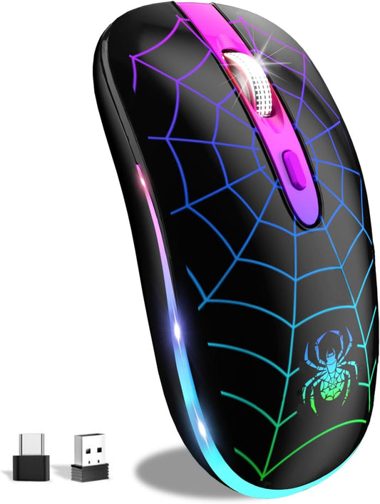 Wireless Mouse, Rechargeable LED Bluetooth Wireless Mouse, Portable USB Optical 2.4G Wireless Bluetooth Two Mode Computer Mice with USB & Type-C Receiver