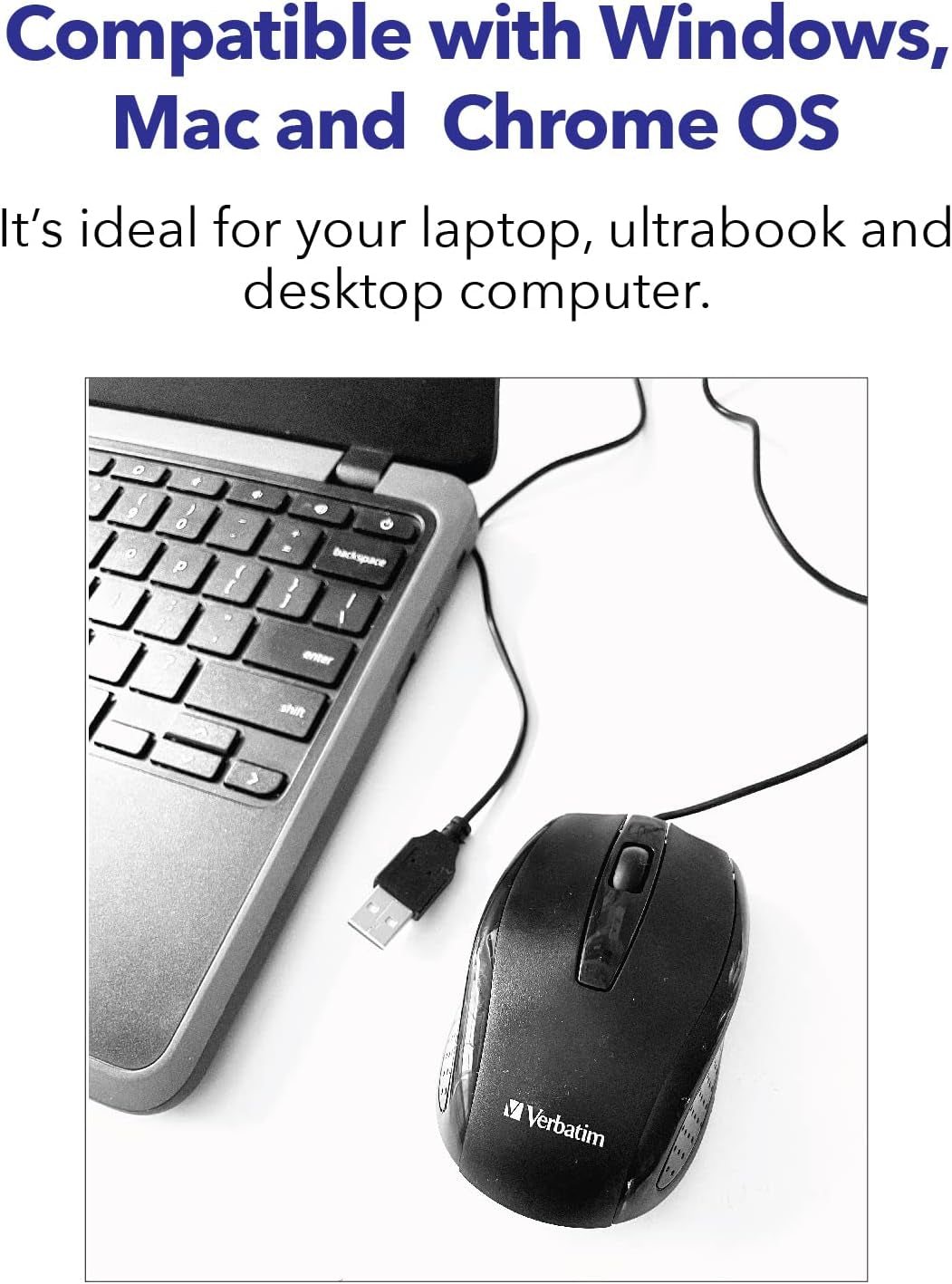 Wired USB Computer Mouse - Corded USB Mouse for Laptops and Pcs - Right or Left Hand Use, White 99740, 1.4" X 2.4" X 3.9"