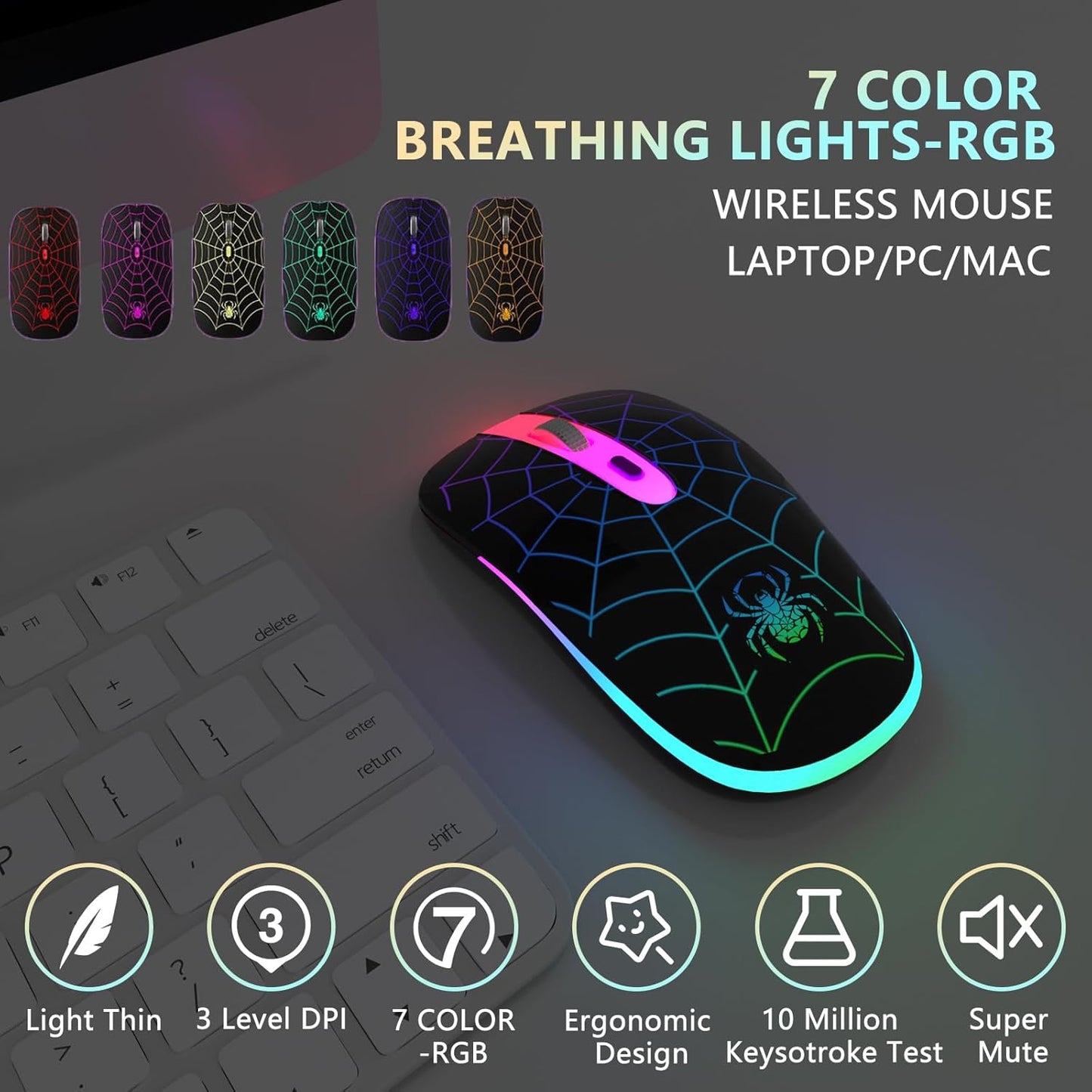 Wireless Mouse, Rechargeable LED Bluetooth Wireless Mouse, Portable USB Optical 2.4G Wireless Bluetooth Two Mode Computer Mice with USB & Type-C Receiver