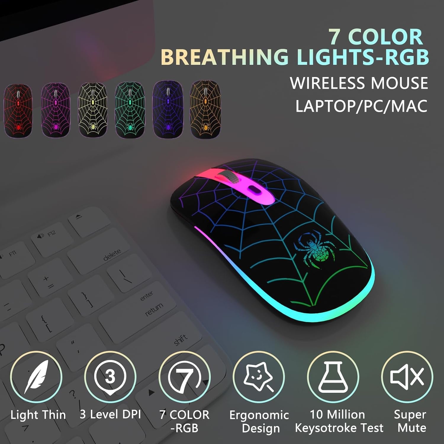 Wireless Mouse, Rechargeable LED Bluetooth Wireless Mouse, Portable USB Optical 2.4G Wireless Bluetooth Two Mode Computer Mice with USB & Type-C Receiver