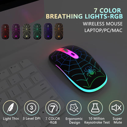 Wireless Mouse, Rechargeable LED Bluetooth Wireless Mouse, Portable USB Optical 2.4G Wireless Bluetooth Two Mode Computer Mice with USB & Type-C Receiver