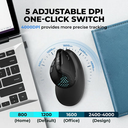 Seeker Ergonomic Mouse Wireless, Vertical Mouse with OLED Screen, 6 Buttons&Thumb Wheel Function, Silent Click, up to 7200DPI, Programmable, Rechargeable, Bt/2.4G/Wired, RGB Light(M618Xsd-Black)