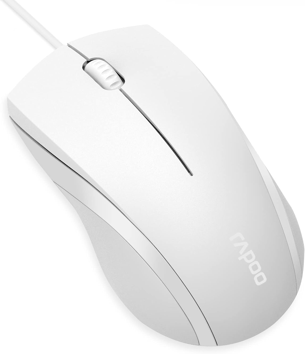N1600 3-Button Quiet Wired Mouse, 1000DPI Optical Mouse, Quiet Button, Ergonomic Shape, for Desktop Computers Laptops, Matte White