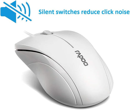N1600 3-Button Quiet Wired Mouse, 1000DPI Optical Mouse, Quiet Button, Ergonomic Shape, for Desktop Computers Laptops, Matte White