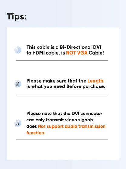 10Ft HDMI to DVI Cable - Bi-Directional 1080P HD Video Adapter Cable with 24+1 DVI-D Male Connector for PC, Laptop, TV, Projector