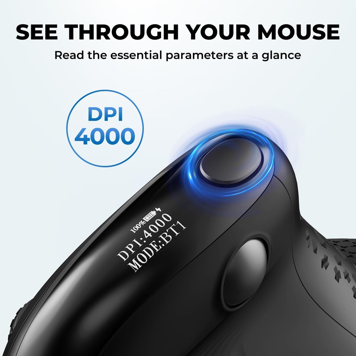 Seeker Ergonomic Mouse Wireless, Vertical Mouse with OLED Screen, 6 Buttons&Thumb Wheel Function, Silent Click, up to 7200DPI, Programmable, Rechargeable, Bt/2.4G/Wired, RGB Light(M618Xsd-Black)