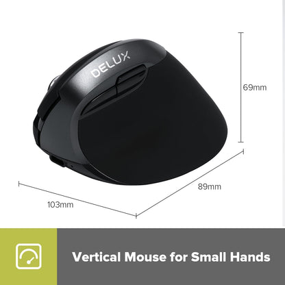 Wireless Ergonomic Mouse, Vertical Mouse for Small Hands, Silent Click Ergo Mouse, up to 4000 DPI, 6 Buttons, Rechargeable, 2.4G/BT 5.2 Dual-Mode, Compatible with Laptop/Pc (M618Mini-Iron Gray)