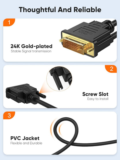10Ft HDMI to DVI Cable - Bi-Directional 1080P HD Video Adapter Cable with 24+1 DVI-D Male Connector for PC, Laptop, TV, Projector