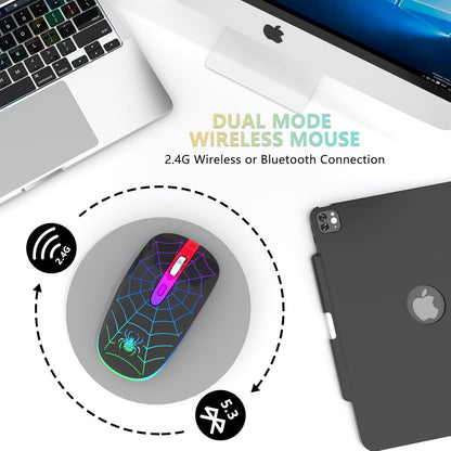 Wireless Mouse, Rechargeable LED Bluetooth Wireless Mouse, Portable USB Optical 2.4G Wireless Bluetooth Two Mode Computer Mice with USB & Type-C Receiver
