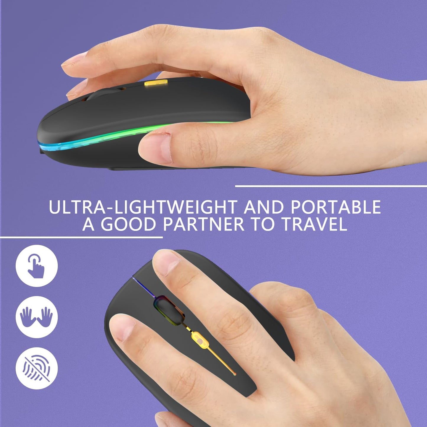Upgrade LED Wireless Slim Silent Computer Mouse, 2.4G Portable Optical Office Mouse with USB & Type-C Receiver, 3 Adjustable DPI Levels for Notebook, PC, Laptop, Macbook