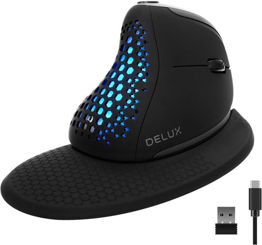 Seeker Ergonomic Mouse Wireless, Vertical Mouse with OLED Screen, 6 Buttons&Thumb Wheel Function, Silent Click, up to 7200DPI, Programmable, Rechargeable, Bt/2.4G/Wired, RGB Light(M618Xsd-Black)