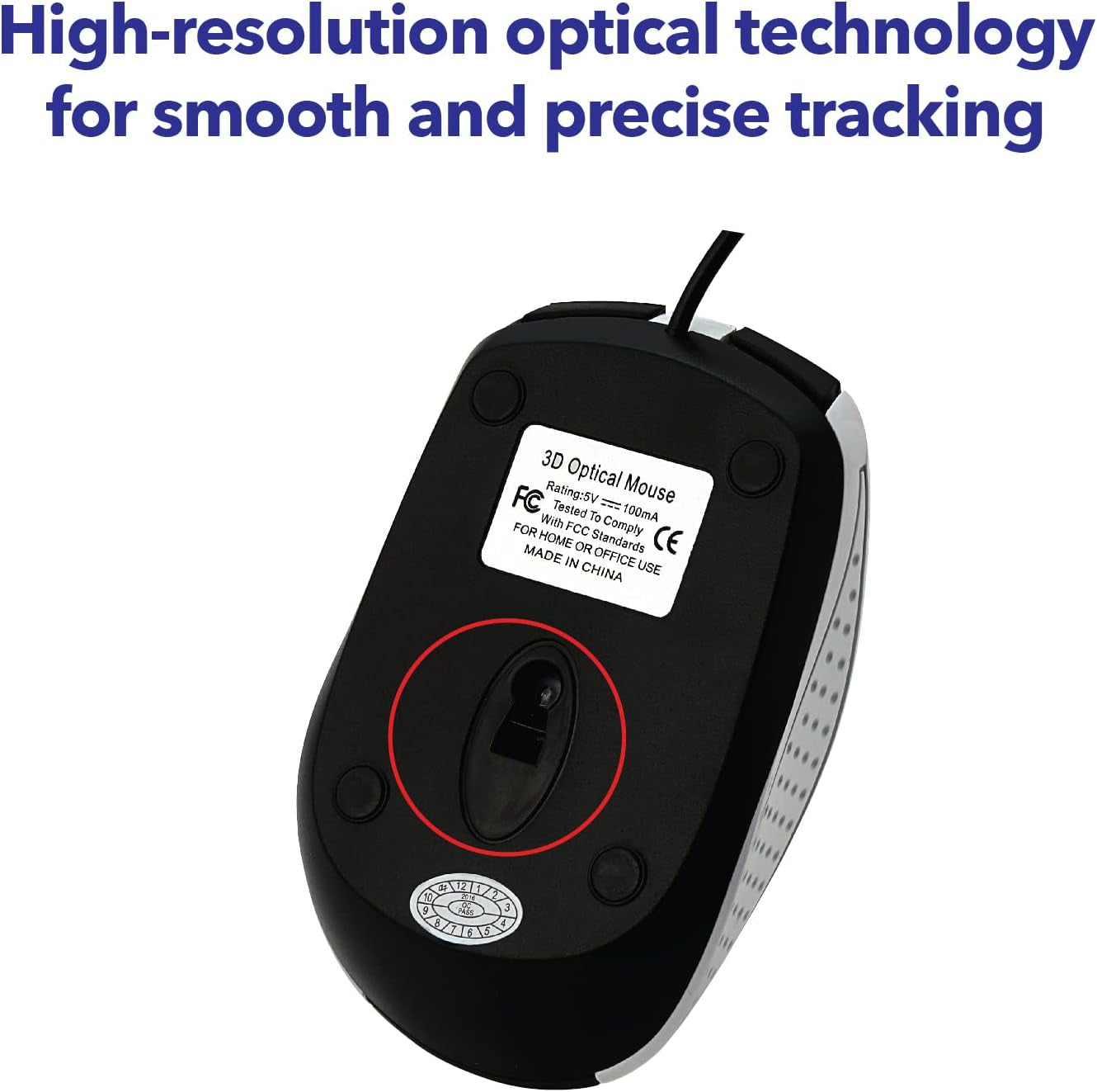 Wired USB Computer Mouse - Corded USB Mouse for Laptops and Pcs - Right or Left Hand Use, White 99740, 1.4" X 2.4" X 3.9"