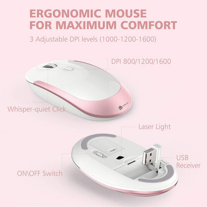 Wireless Keyboard and Mouse Combo - 2.4G Portable Wireless Keyboard Mouse with Rechargeable Battery, Ergonomic Design, Full Size, Slim & Thin, Stable Connection, Adjustable DPI, Rose Gold