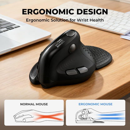 Seeker Ergonomic Mouse Wireless, Vertical Mouse with OLED Screen, 6 Buttons&Thumb Wheel Function, Silent Click, up to 7200DPI, Programmable, Rechargeable, Bt/2.4G/Wired, RGB Light(M618Xsd-Black)