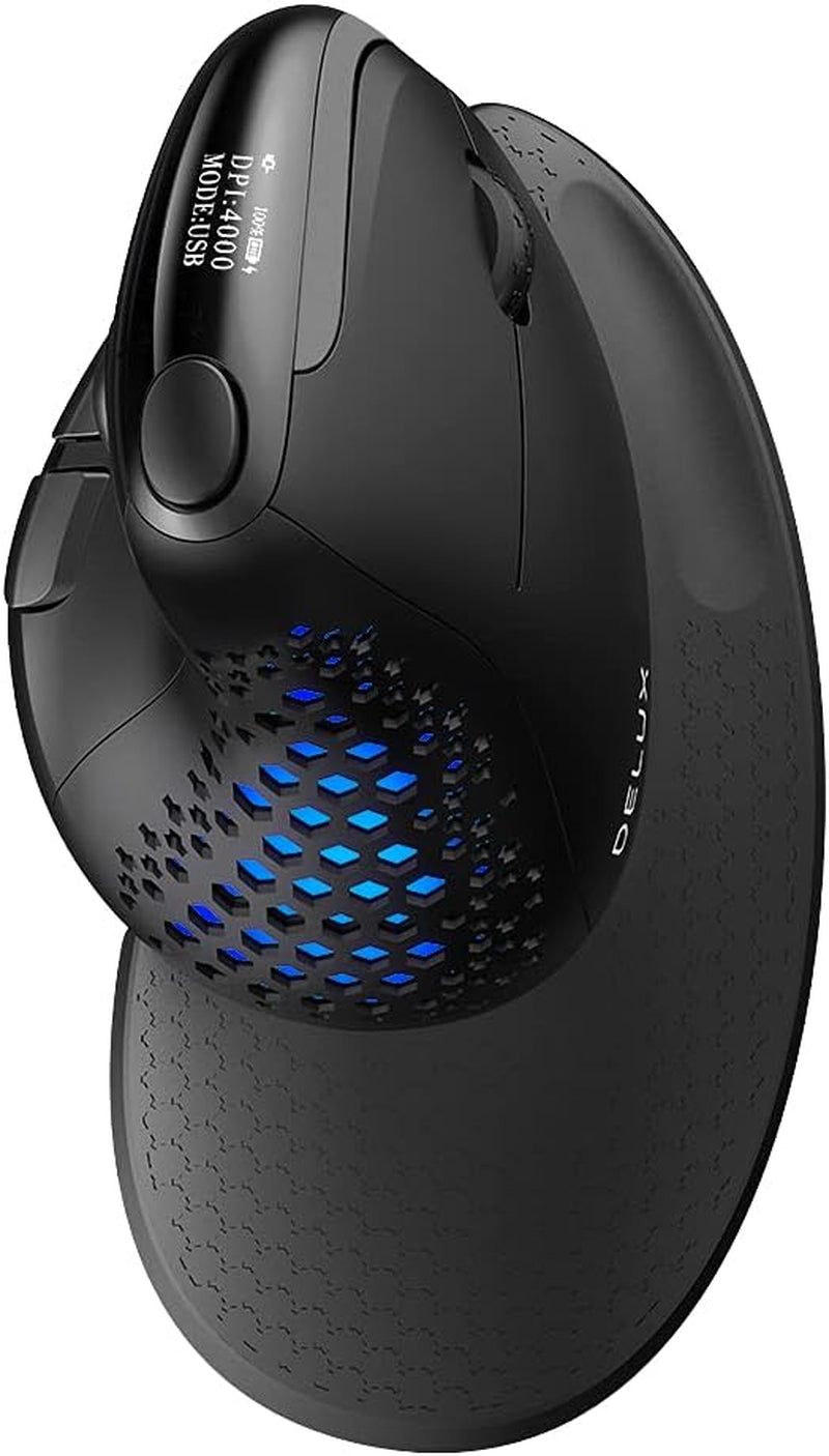 Seeker Ergonomic Mouse Wireless, Vertical Mouse with OLED Screen, 6 Buttons&Thumb Wheel Function, Silent Click, up to 7200DPI, Programmable, Rechargeable, Bt/2.4G/Wired, RGB Light(M618Xsd-Black)