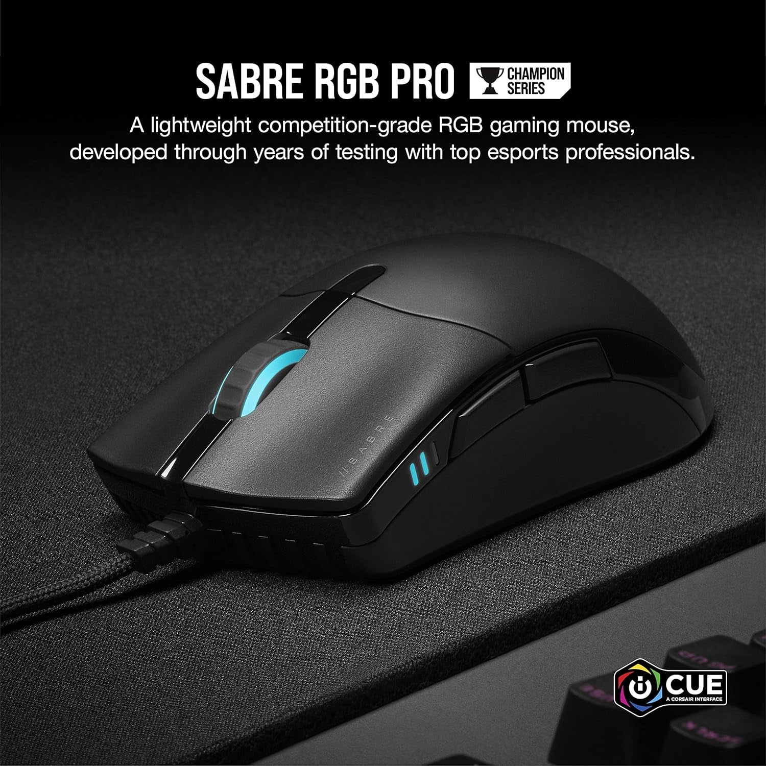 Sabre RGB PRO Champion Series FPS/MOBA Gaming Mouse - Ergonomic Shape for Esports and Competitive Play - Ultra-Lightweight 74G - Flexible Paracord Cable