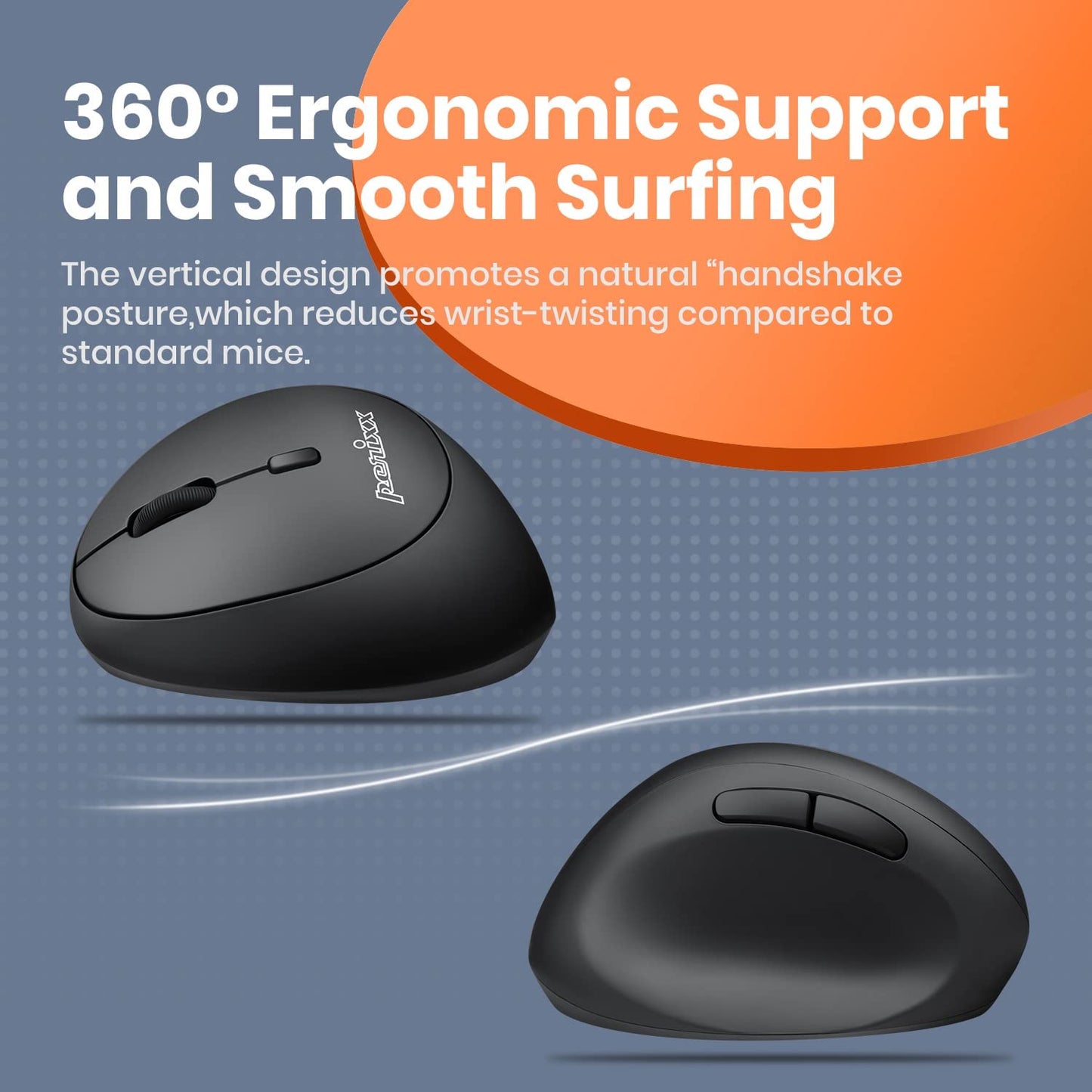 Perimice-719L, Left Handed Wireless Vertical Mouse, Portable Size for Laptops Computer, 3 Level DPI
