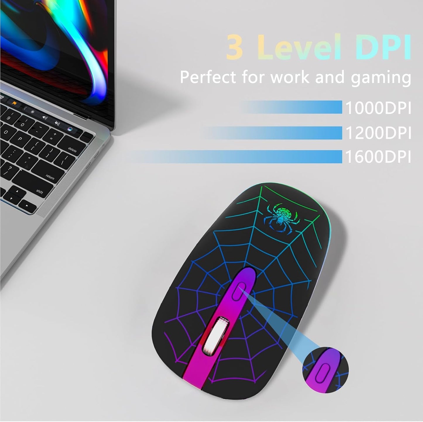 Wireless Mouse, Rechargeable LED Bluetooth Wireless Mouse, Portable USB Optical 2.4G Wireless Bluetooth Two Mode Computer Mice with USB & Type-C Receiver