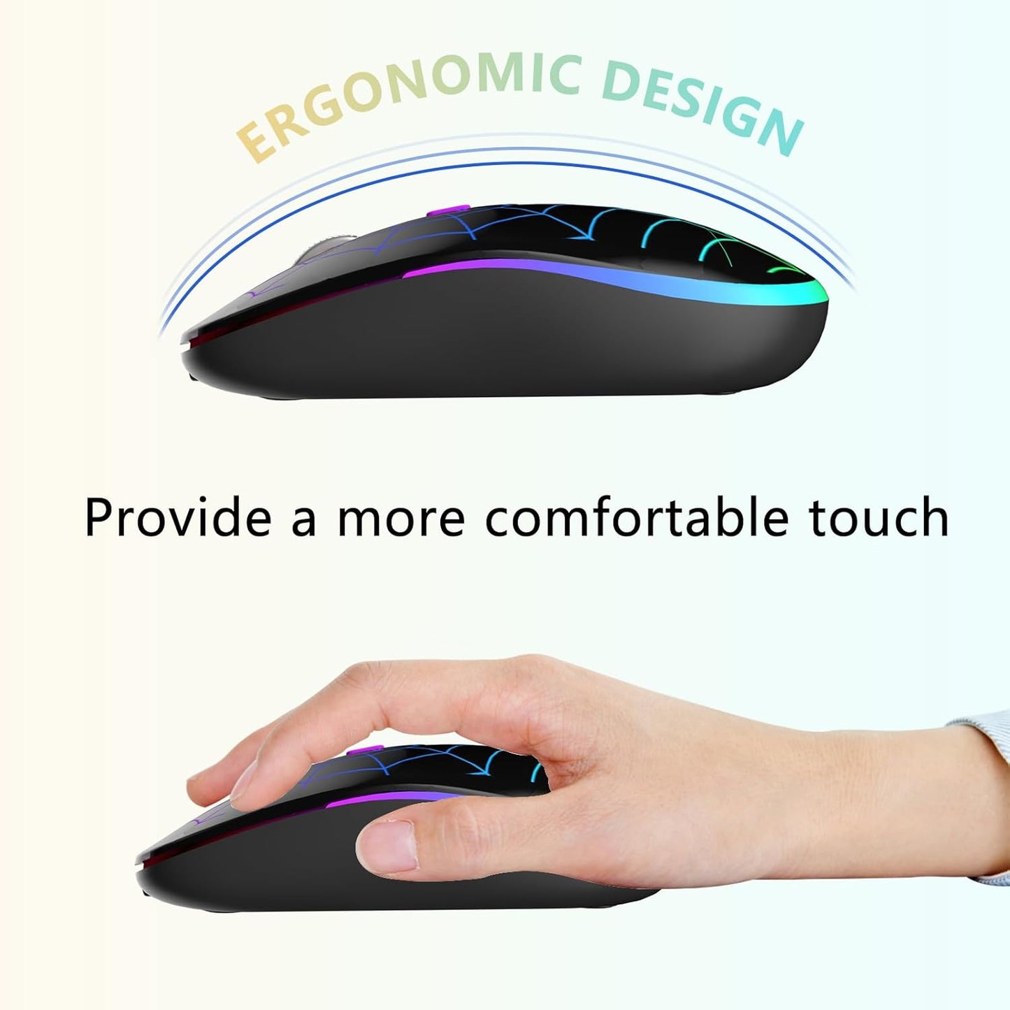 Wireless Mouse, Rechargeable LED Bluetooth Wireless Mouse, Portable USB Optical 2.4G Wireless Bluetooth Two Mode Computer Mice with USB & Type-C Receiver