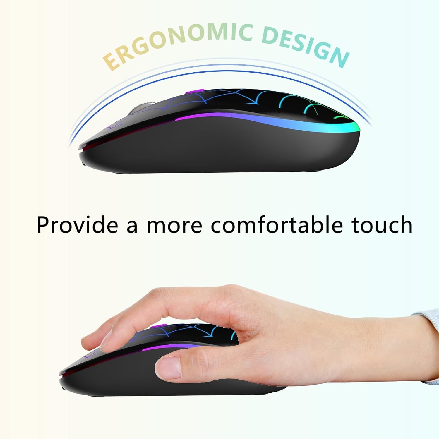 Wireless Mouse, Rechargeable LED Bluetooth Wireless Mouse, Portable USB Optical 2.4G Wireless Bluetooth Two Mode Computer Mice with USB & Type-C Receiver