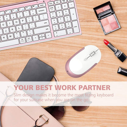 Wireless Keyboard and Mouse Combo - 2.4G Portable Wireless Keyboard Mouse with Rechargeable Battery, Ergonomic Design, Full Size, Slim & Thin, Stable Connection, Adjustable DPI, Rose Gold