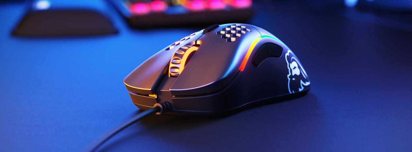 Model D Wired Gaming Mouse - 68G Superlight Honeycomb Design, RGB, Ergonomic, Pixart 3360 Sensor, Omron Switches, PTFE Feet, 6 Buttons - Matte Black