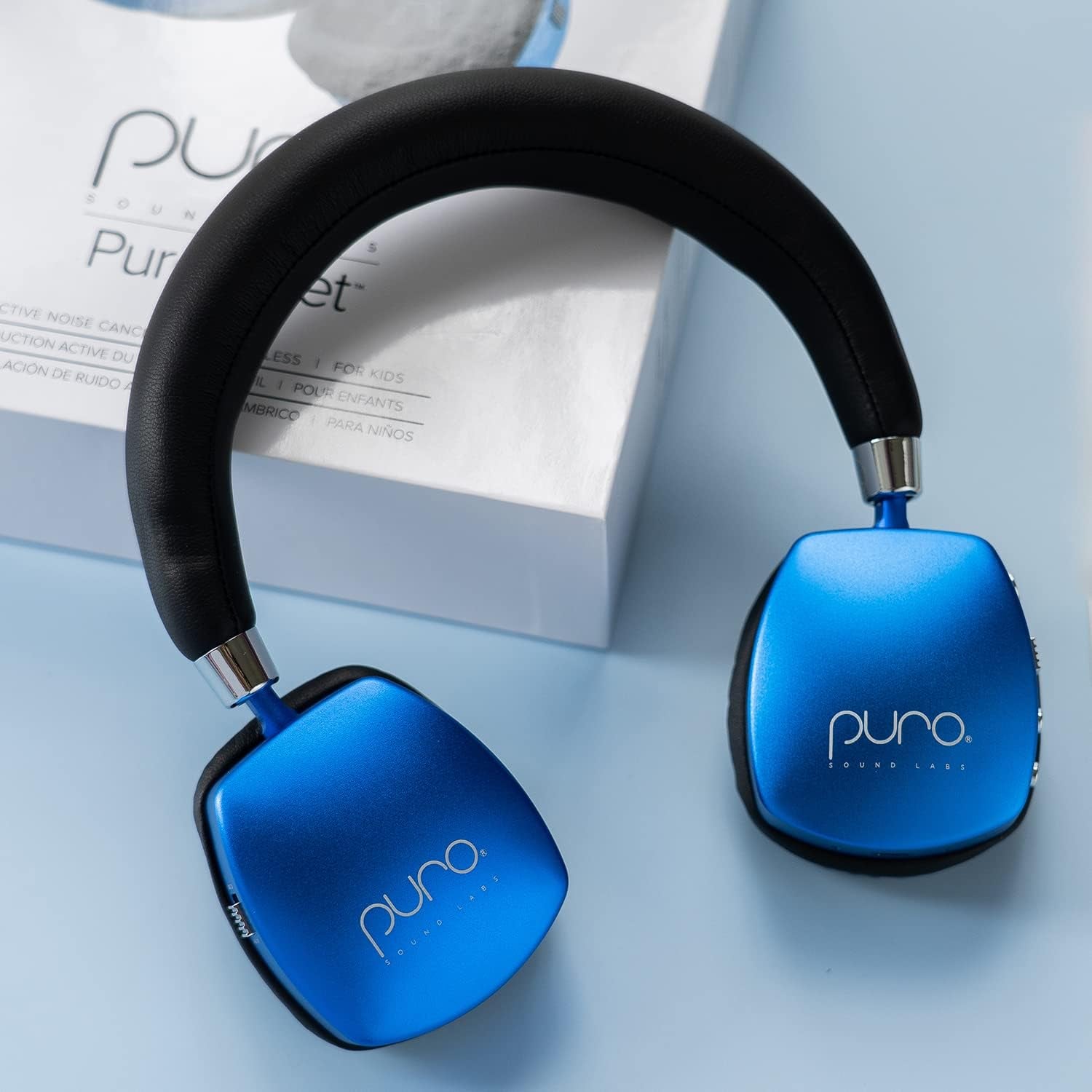 Puroquiets Volume Limited On-Ear Active Noise Cancelling Bluetooth Headphones – Lightweight Headphones for Kids with Built-In Microphone – Safer Sound Studio-Grade Quality (Dark Blue)