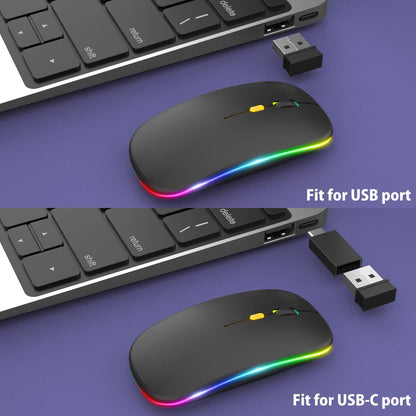 Upgrade LED Wireless Slim Silent Computer Mouse, 2.4G Portable Optical Office Mouse with USB & Type-C Receiver, 3 Adjustable DPI Levels for Notebook, PC, Laptop, Macbook