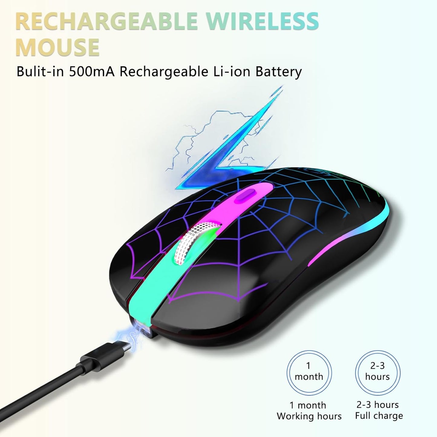 Wireless Mouse, Rechargeable LED Bluetooth Wireless Mouse, Portable USB Optical 2.4G Wireless Bluetooth Two Mode Computer Mice with USB & Type-C Receiver