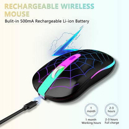 Wireless Mouse, Rechargeable LED Bluetooth Wireless Mouse, Portable USB Optical 2.4G Wireless Bluetooth Two Mode Computer Mice with USB & Type-C Receiver