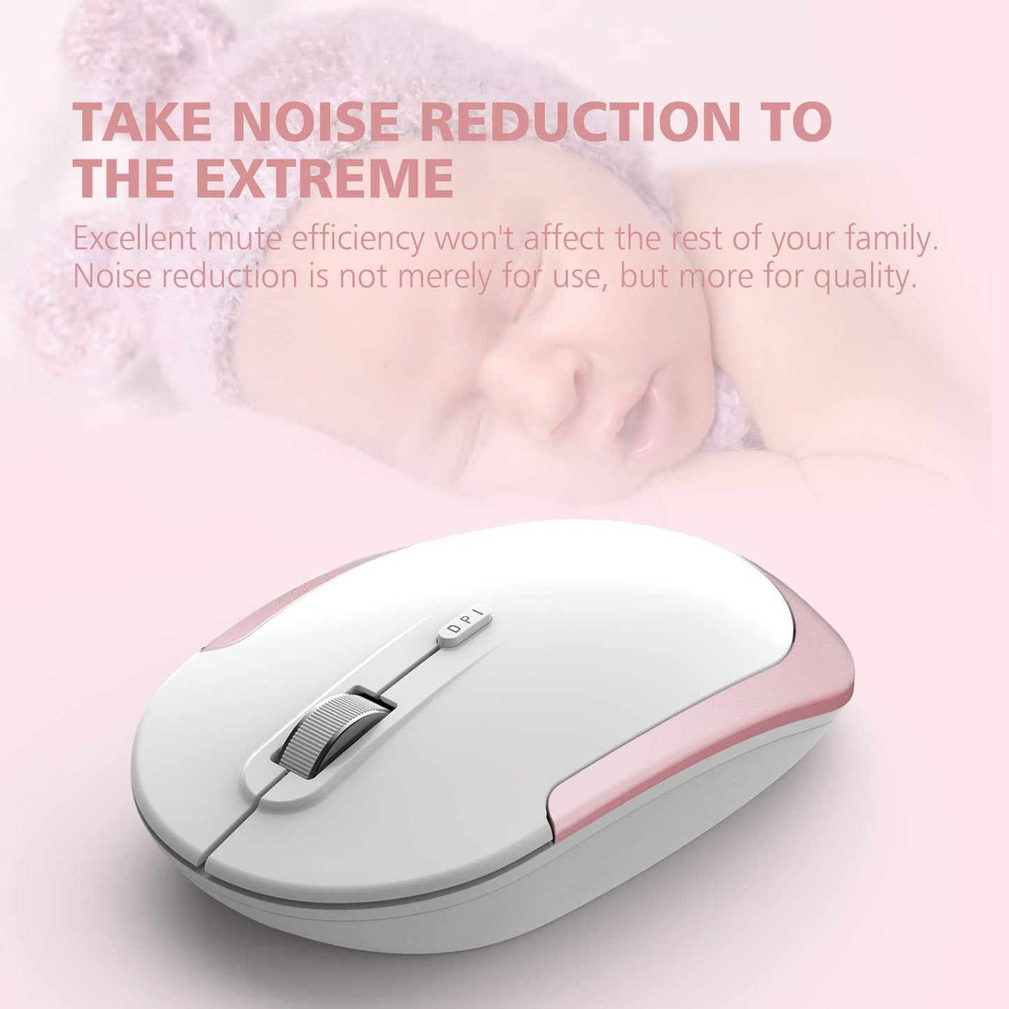 Wireless Keyboard and Mouse Combo - 2.4G Portable Wireless Keyboard Mouse with Rechargeable Battery, Ergonomic Design, Full Size, Slim & Thin, Stable Connection, Adjustable DPI, Rose Gold